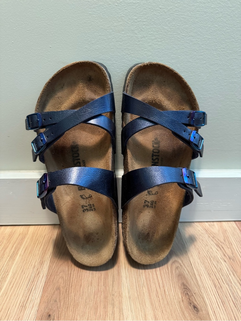 Birkenstock Mayari Women's Triple-Strap Metallic Navy Sandals size 37